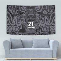 Custom New Zealand Taiaha Maori Tapestry Minimalist Silver Fern All Black - Polynesian Pride