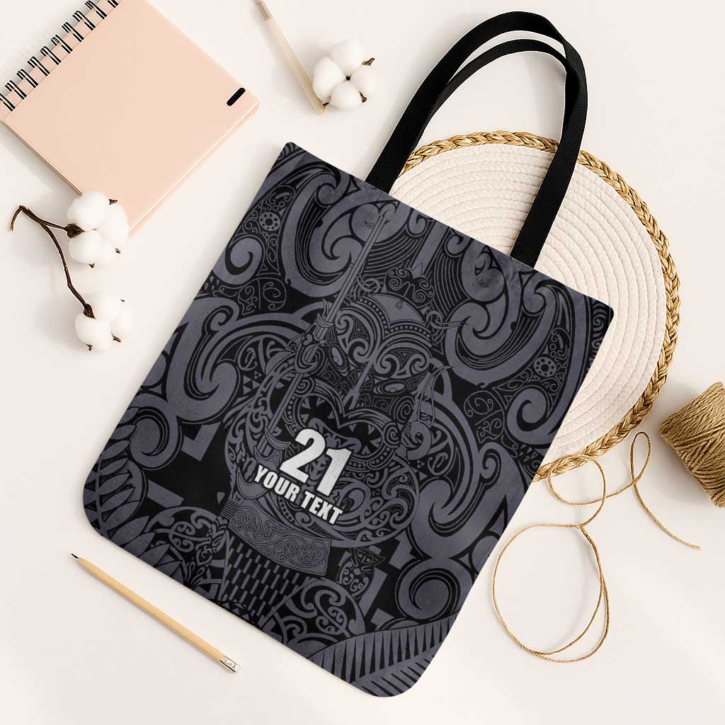 Custom New Zealand Taiaha Maori Tote Bag Minimalist Silver Fern All Black - Polynesian Pride