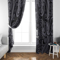 Custom New Zealand Taiaha Maori Window Curtain Minimalist Silver Fern All Black - Polynesian Pride