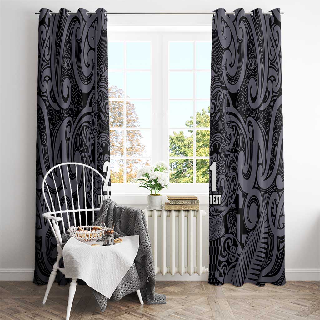 Custom New Zealand Taiaha Maori Window Curtain Minimalist Silver Fern All Black - Polynesian Pride