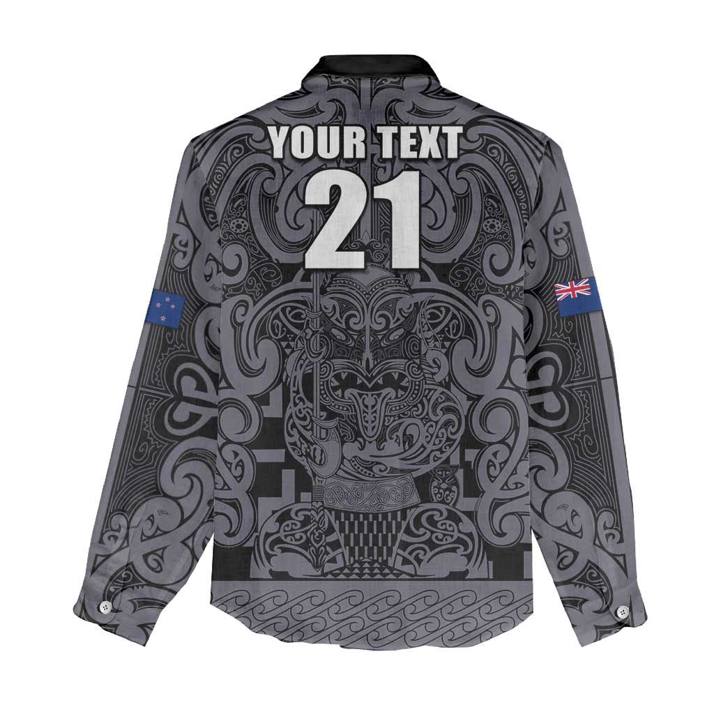 Custom New Zealand Taiaha Maori Women Casual Shirt Minimalist Silver Fern All Black LT9 - Polynesian Pride