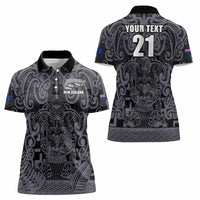Custom New Zealand Taiaha Maori Women Polo Shirt Minimalist Silver Fern All Black LT9 - Polynesian Pride