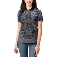 Custom New Zealand Taiaha Maori Women Polo Shirt Minimalist Silver Fern All Black LT9 - Polynesian Pride