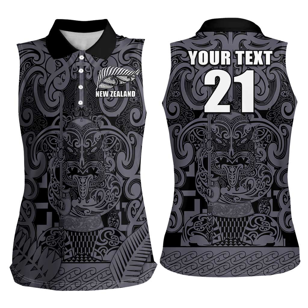 Custom New Zealand Taiaha Maori Women Sleeveless Polo Shirt Minimalist Silver Fern All Black LT9 - Polynesian Pride