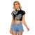 Polynesian Raglan Cropped T Shirt Pacific Flower Mix Floral Tribal Tattoo Black Vibe LT9 Female Black - Polynesian Pride