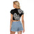 Polynesian Raglan Cropped T Shirt Pacific Flower Mix Floral Tribal Tattoo Black Vibe LT9 - Polynesian Pride
