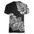 Polynesian Women V Neck T Shirt Pacific Flower Mix Floral Tribal Tattoo Black Vibe LT9 - Polynesian Pride