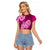 Polynesian Raglan Cropped T Shirt Pacific Flower Mix Floral Tribal Tattoo Pink Vibe LT9 Female Pink - Polynesian Pride