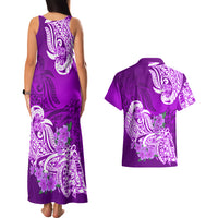 Polynesian Couples Matching Tank Maxi Dress And Hawaiian Shirt Pacific Flower Mix Floral Tribal Tattoo Purple Vibe LT9 - Polynesian Pride