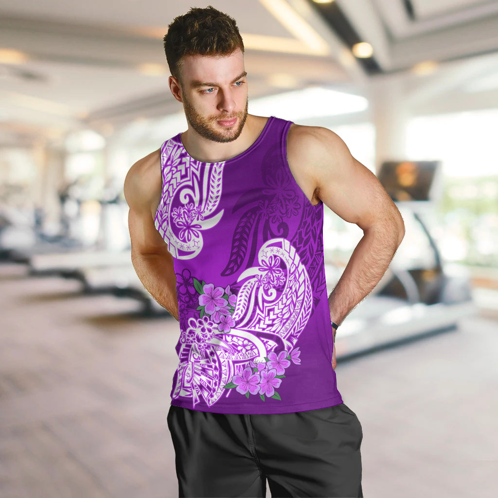 Polynesian Men Tank Top Pacific Flower Mix Floral Tribal Tattoo Purple Vibe LT9 - Polynesian Pride