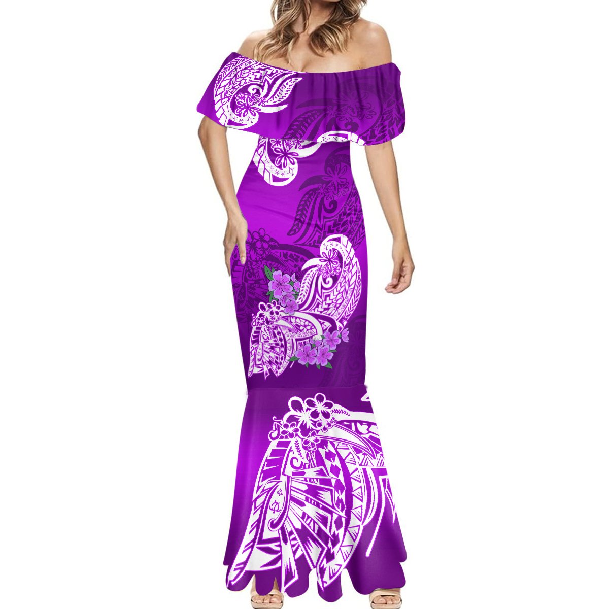 Polynesian Mermaid Dress Pacific Flower Mix Floral Tribal Tattoo Purple Vibe LT9 - Polynesian Pride