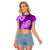 Polynesian Raglan Cropped T Shirt Pacific Flower Mix Floral Tribal Tattoo Purple Vibe LT9 Female Purple - Polynesian Pride
