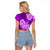 Polynesian Raglan Cropped T Shirt Pacific Flower Mix Floral Tribal Tattoo Purple Vibe LT9 - Polynesian Pride