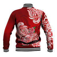 Polynesian Baseball Jacket Pacific Flower Mix Floral Tribal Tattoo Red Vibe LT9 - Polynesian Pride