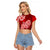 Polynesian Raglan Cropped T Shirt Pacific Flower Mix Floral Tribal Tattoo Red Vibe LT9 Female Red - Polynesian Pride