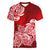 Polynesian Women V Neck T Shirt Pacific Flower Mix Floral Tribal Tattoo Red Vibe LT9 Female Red - Polynesian Pride