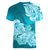 Polynesian Women V Neck T Shirt Pacific Flower Mix Floral Tribal Tattoo Aqua Vibe LT9 - Polynesian Pride