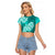 Polynesian Raglan Cropped T Shirt Pacific Flower Mix Floral Tribal Tattoo Turquoise Vibe LT9 Female Turquoise - Polynesian Pride
