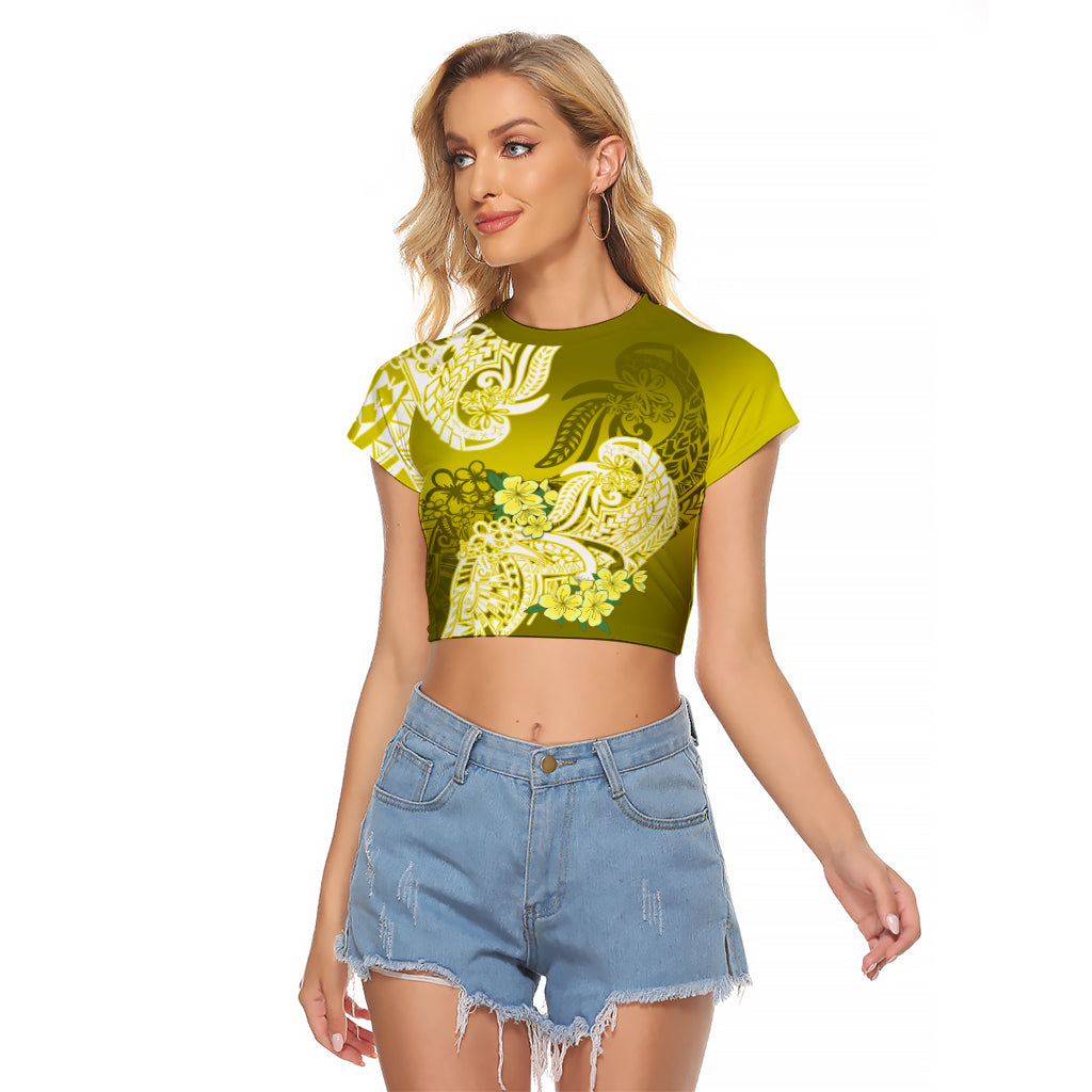 Polynesian Raglan Cropped T Shirt Pacific Flower Mix Floral Tribal Tattoo Yellow Vibe LT9 Female Yellow - Polynesian Pride