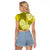Polynesian Raglan Cropped T Shirt Pacific Flower Mix Floral Tribal Tattoo Yellow Vibe LT9 - Polynesian Pride