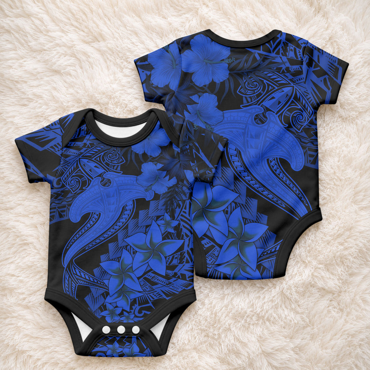 Aloha Hawaii Baby Onesie Hammerhead Shark Tattoo Polynesian Summer - Blue LT9 - Polynesian Pride