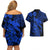 Aloha Hawaii Couples Matching Off Shoulder Short Dress and Hawaiian Shirt Hammerhead Shark Tattoo Polynesian Summer - Blue LT9 - Polynesian Pride