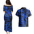Aloha Hawaii Couples Matching Puletasi Dress and Hawaiian Shirt Hammerhead Shark Tattoo Polynesian Summer - Blue LT9 - Polynesian Pride
