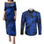 Aloha Hawaii Couples Matching Puletasi Dress and Long Sleeve Button Shirts Hammerhead Shark Tattoo Polynesian Summer - Blue LT9 Blue - Polynesian Pride