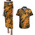 Aloha Hawaii Couples Matching Puletasi Dress and Hawaiian Shirt Hammerhead Shark Tattoo Polynesian Summer - Gold LT9 Gold - Polynesian Pride