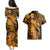 Aloha Hawaii Couples Matching Puletasi Dress and Hawaiian Shirt Hammerhead Shark Tattoo Polynesian Summer - Gold LT9 - Polynesian Pride