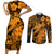 Aloha Hawaii Couples Matching Short Sleeve Bodycon Dress and Long Sleeve Button Shirts Hammerhead Shark Tattoo Polynesian Summer - Gold LT9 Gold - Polynesian Pride