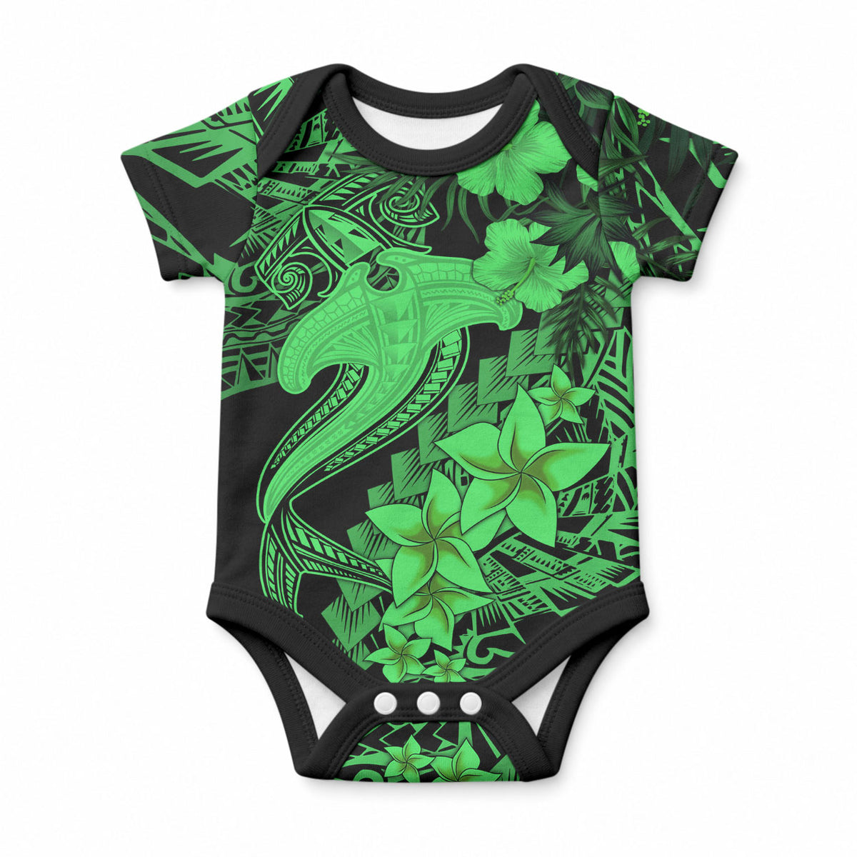 Aloha Hawaii Baby Onesie Hammerhead Shark Tattoo Polynesian Summer - Green LT9 Green - Polynesian Pride