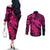 Aloha Hawaii Couples Matching Off The Shoulder Long Sleeve Dress and Long Sleeve Button Shirts Hammerhead Shark Tattoo Polynesian Summer - Pink LT9 - Polynesian Pride