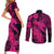 Aloha Hawaii Couples Matching Short Sleeve Bodycon Dress and Long Sleeve Button Shirts Hammerhead Shark Tattoo Polynesian Summer - Pink LT9 - Polynesian Pride