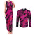 Aloha Hawaii Couples Matching Tank Maxi Dress and Long Sleeve Button Shirts Hammerhead Shark Tattoo Polynesian Summer - Pink LT9 Pink - Polynesian Pride
