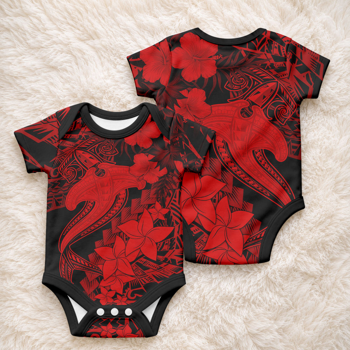 Aloha Hawaii Baby Onesie Hammerhead Shark Tattoo Polynesian Summer - Red LT9 - Polynesian Pride