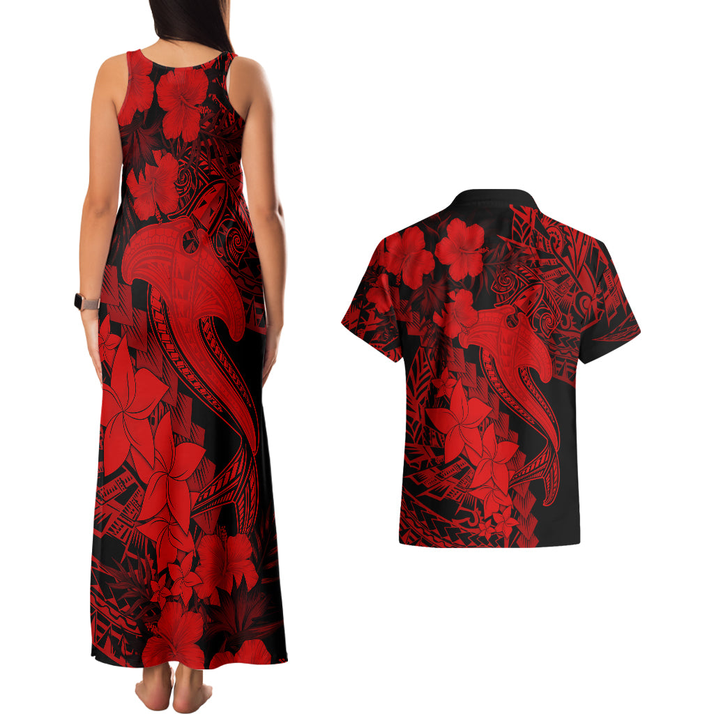 Aloha Hawaii Couples Matching Tank Maxi Dress And Hawaiian Shirt Hammerhead Shark Tattoo Polynesian Summer - Red LT9 - Polynesian Pride