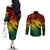 Aloha Hawaii Couples Matching Off The Shoulder Long Sleeve Dress and Long Sleeve Button Shirts Hammerhead Shark Tattoo Polynesian Summer - Reggae LT9 - Polynesian Pride