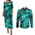 Aloha Hawaii Couples Matching Puletasi Dress and Long Sleeve Button Shirts Hammerhead Shark Tattoo Polynesian Summer - Turquoise LT9 Turquoise - Polynesian Pride