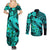 Aloha Hawaii Couples Matching Summer Maxi Dress and Long Sleeve Button Shirts Hammerhead Shark Tattoo Polynesian Summer - Turquoise LT9 - Polynesian Pride