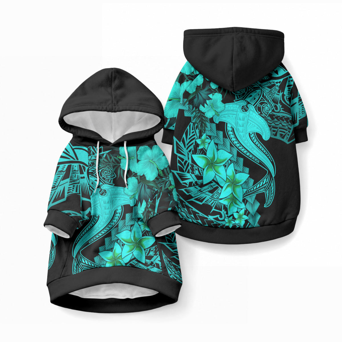 Aloha Hawaii Pet Hoodie Hammerhead Shark Tattoo Polynesian Summer - Turquoise LT9 Pullover Turquoise - Polynesian Pride