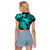 Aloha Hawaii Raglan Cropped T Shirt Hammerhead Shark Tattoo Polynesian Summer - Turquoise LT9 - Polynesian Pride