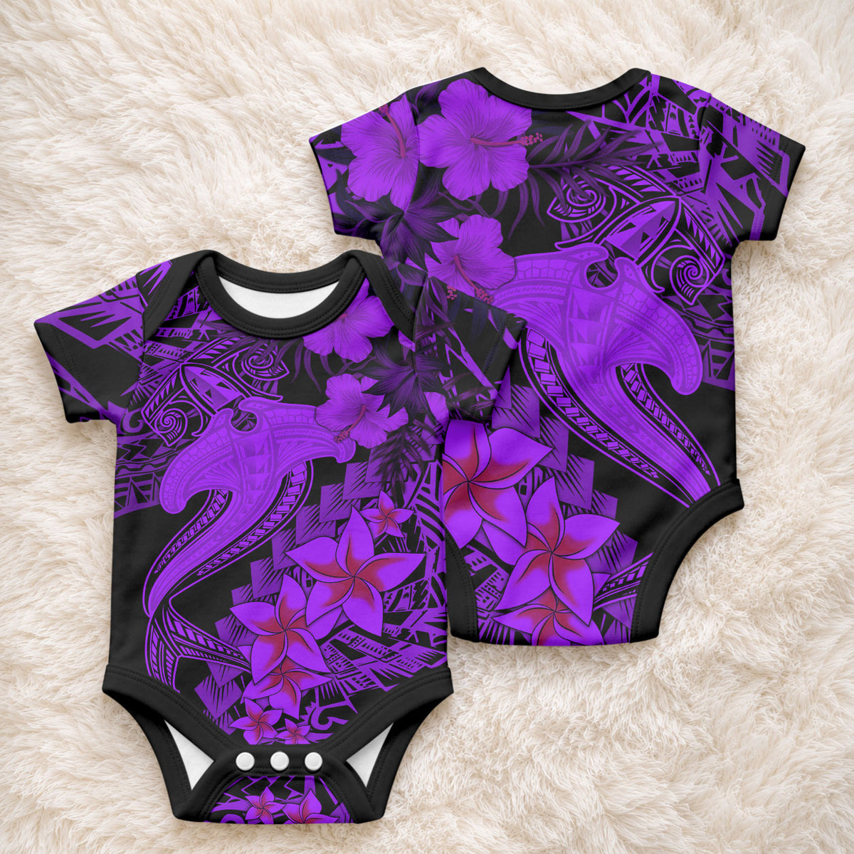 Aloha Hawaii Baby Onesie Hammerhead Shark Tattoo Polynesian Summer - Violet LT9 - Polynesian Pride