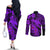 Aloha Hawaii Couples Matching Off The Shoulder Long Sleeve Dress and Long Sleeve Button Shirts Hammerhead Shark Tattoo Polynesian Summer - Violet LT9 - Polynesian Pride