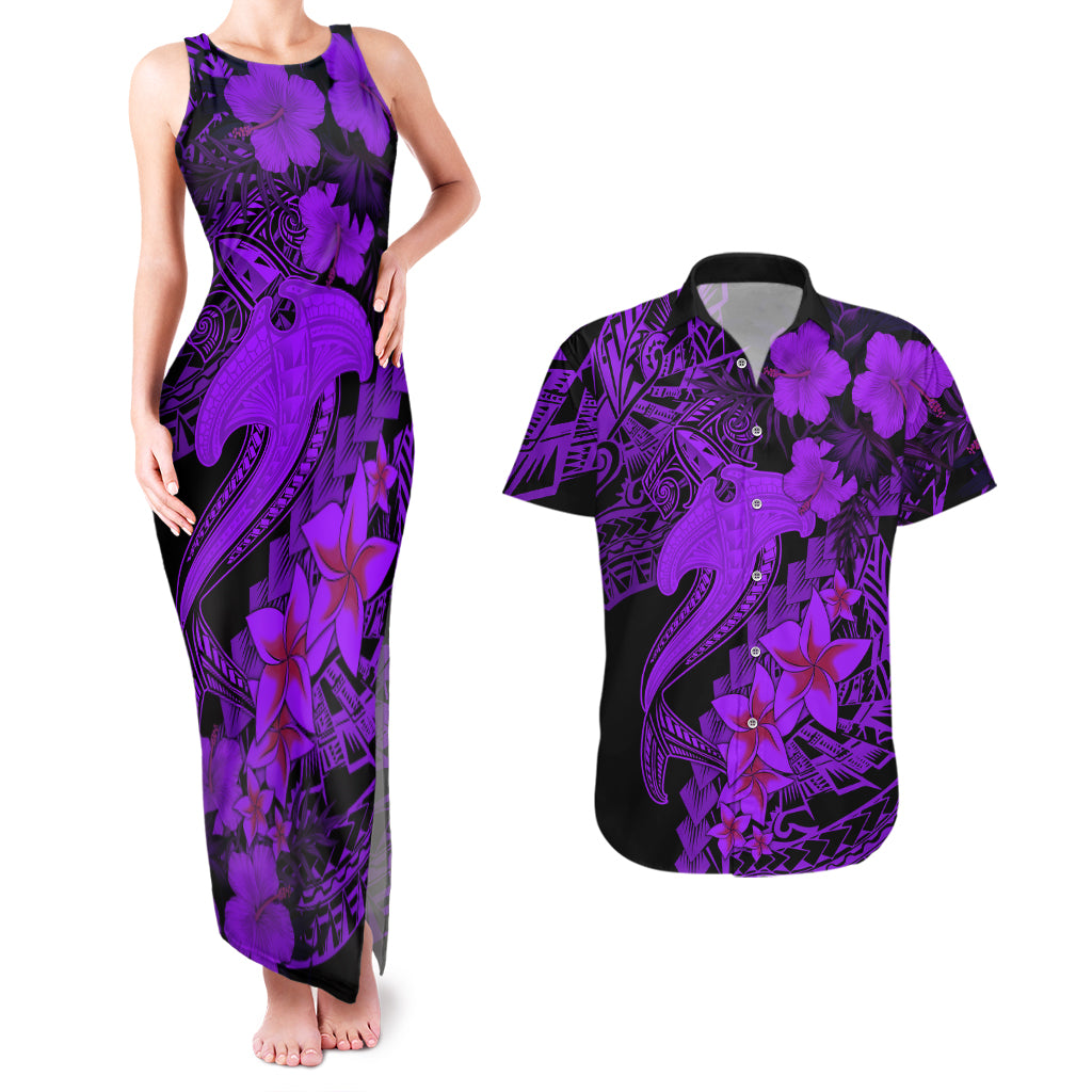Aloha Hawaii Couples Matching Tank Maxi Dress And Hawaiian Shirt Hammerhead Shark Tattoo Polynesian Summer - Violet LT9 Violet - Polynesian Pride