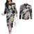 Aloha Hawaii Couples Matching Off The Shoulder Long Sleeve Dress and Long Sleeve Button Shirts Hammerhead Shark Tattoo Polynesian Summer - White LT9 White - Polynesian Pride