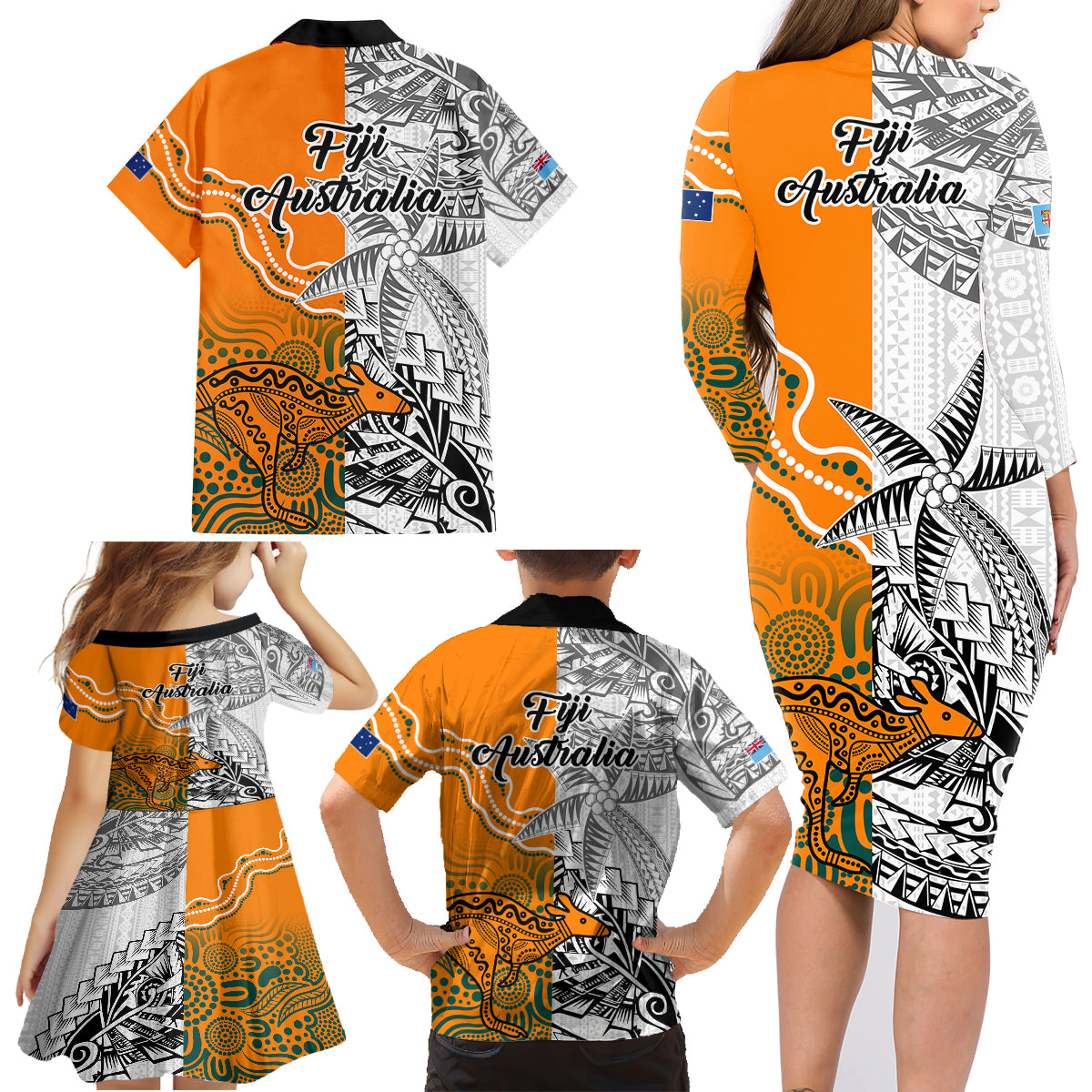 Fiji Australia Rugby Family Matching Long Sleeve Bodycon Dress and Hawaiian Shirt World Cup 2023 Polynesia Tapa Mixed Indigenous Aboriginal LT9 - Polynesian Pride