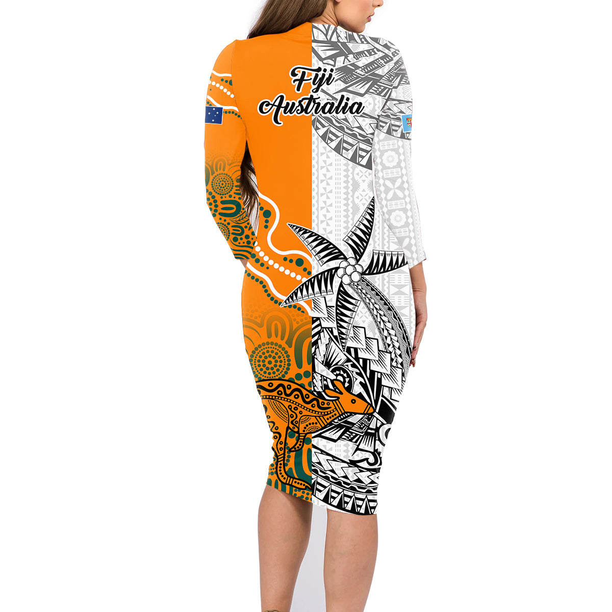 Fiji Australia Rugby Family Matching Long Sleeve Bodycon Dress and Hawaiian Shirt World Cup 2023 Polynesia Tapa Mixed Indigenous Aboriginal LT9 - Polynesian Pride