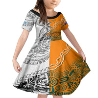 Fiji Australia Rugby Family Matching Mermaid Dress and Hawaiian Shirt World Cup 2023 Polynesia Tapa Mixed Indigenous Aboriginal LT9 Daughter's Dress Gold - Polynesian Pride