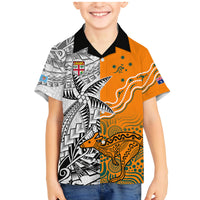 Fiji Australia Rugby Family Matching Mermaid Dress and Hawaiian Shirt World Cup 2023 Polynesia Tapa Mixed Indigenous Aboriginal LT9 Son's Shirt Gold - Polynesian Pride